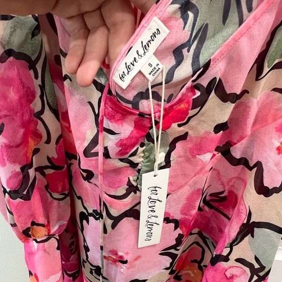 NWT For Love & Lemons Tiana Printed Flowy Ruffles Sheer Tie Front Midi Dress - S - Picture 8 of 9